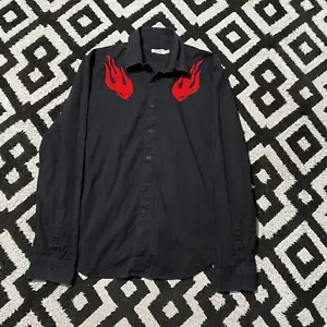 Vintage Moschino Unisex Schwarz Baumwolle Knopfleiste Hemd Gr. XXL Regular Fit Flammen - Bild 1 von 16