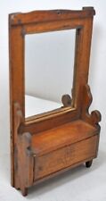 Antique Wooden Wall Décor Small Mirror Cabinet Original Old Hand Carved