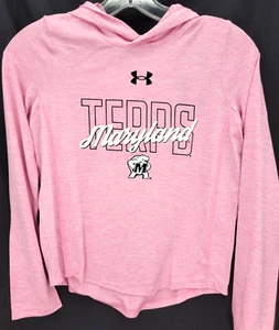 NEW Maryland Terrapins Terps Under Armour Pink LS Hooded Tee Shirt Youth M - Picture 1 of 9