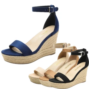 Women Ankle Strap Open Toe Platform Espadrilles Wedge Sandals Dress Shoes - Picture 1 of 37