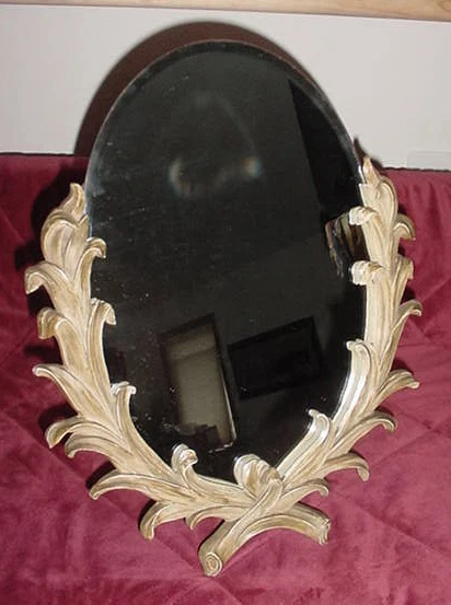 ESPEJO ART DECO ANTIGUO, marco ornamentado, caballete de pie, tallos de maíz, hojas, años 20 Foto 1 de 1