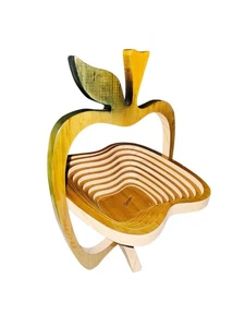 Vintage Equinoccio 3D Apple Coiled Wood Collapsible Wooden Basket - Picture 1 of 7
