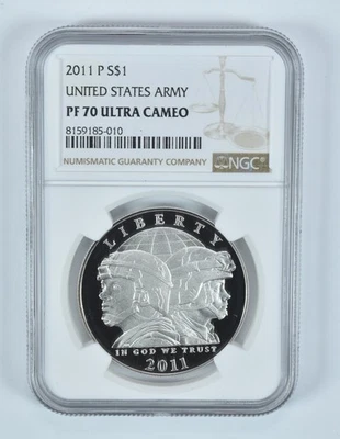2011-P United States Army Commemorative Silver Dollar PF70 UCAM NGC *5560 - Image 1 of 4