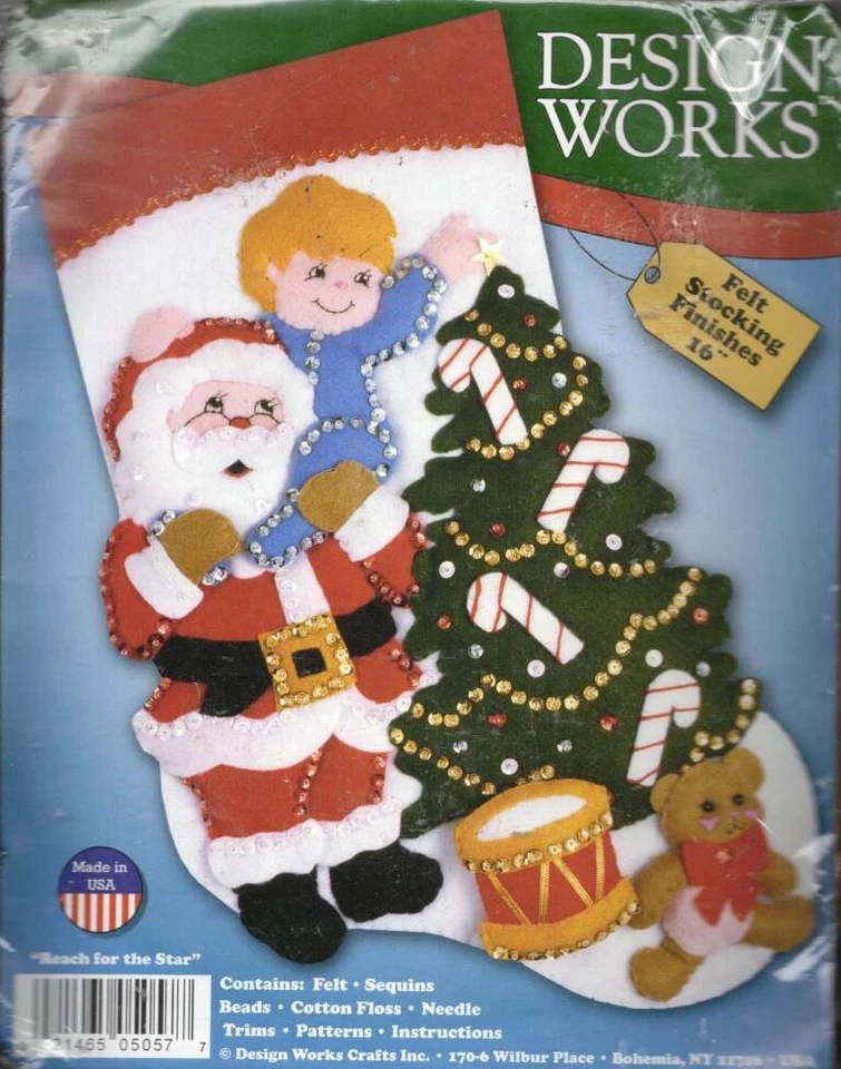 NEW DESIGN WORKS FELT/SEQUIN/BEAD STOCKING KIT REACH FOR THE STARS - Image 1 of 2