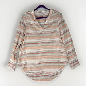 Beach Lunch Lounge Linen Blend Shirt Womens S Coral Stripe Tunic Relaxed - Picture 1 of 7