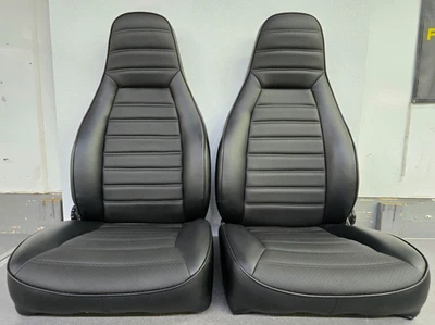 EXCELLENT PAIR OF USED ORIGINAL RECARO PORSCHE 911 SC BLACK FRONT BUCKET SEATS - Image 1 of 4