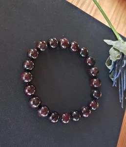 SCHMUCK-STCK ARMBAND Granat FLEXIBEL BaKugel 1cm rot poliert - Picture 1 of 3