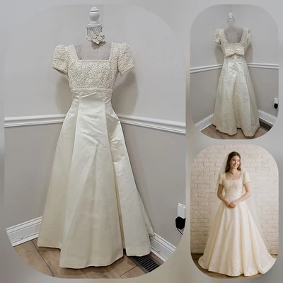 Vintage Mori Lee Ivory Satin Beaded Wedding Dress/gown - Image 1 of 4