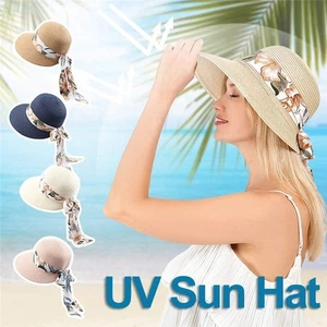 Women Sun Floppy Roll Up Wide Brim Beach Hat Foldable Summer Straw Hats - Picture 1 of 24