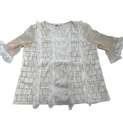 Chaqueta Alexis Mujer Mediana Blanca Manga Transparente Bordada Flecos Boho Indie Foto 1 de 4