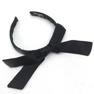 CHANEL Ribbon Hair Accessory Head Band Satin Black x Dark Green - Picture 1 of 10