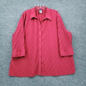 Laura Scott Shirt Womens 20/22W Plus Button-Up Red Tunic Textured 3/4 Sleeves - Picture 1 of 11