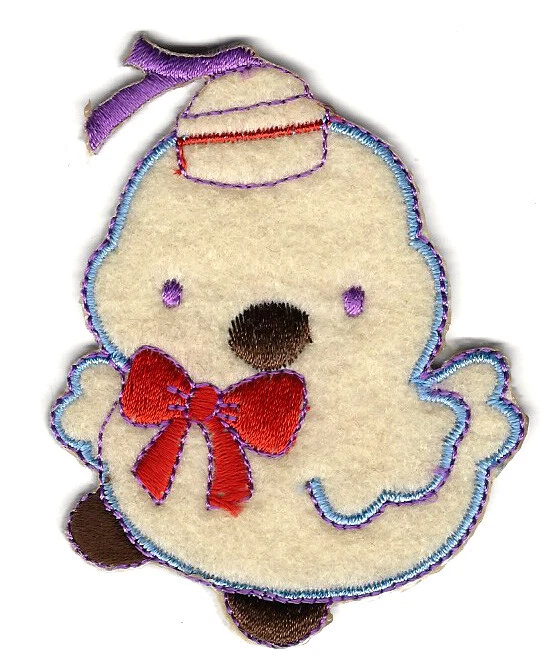 2.5X3" yellow Easter Chick IRON ON SEW ON PATCH applique red ribbon hat  - Image 1 of 1
