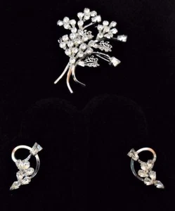 STAR-ART 1950s STERLING & RHODIUM Crystal  RHINESTONES PENDANT/ PIN & EARRINGS - Picture 1 of 1