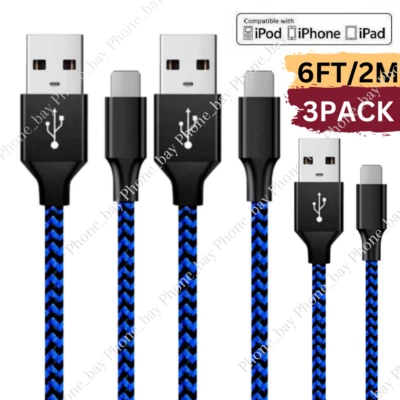 3 Pack 6Ft USB Fast Charger Cord Charging Cable For iPhone 14 13 12 11 XS 8 7 6 - Image 1 of 4