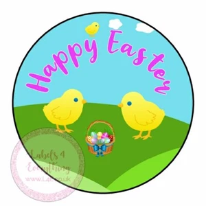 Happy Easter Egg Hunt Bunny Chicks Chocolate Eggs Sticker Sweet Cone Box Tags - Picture 1 of 1