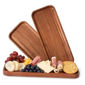 Solid Acacia Wood Serving Trays for Parties (14 x 5.5 inches) Rectangular - Picture 1 of 7