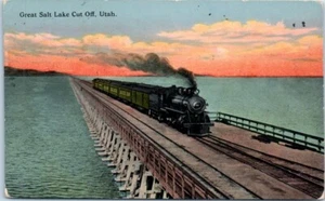 GRAN CORTE DE ACEITE DE LAGO SALADO Utah UT puente ferroviario tren c1914 - Postal - Imagen 1 de 2