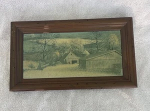 Antiker Kunst Holzrahmen Landschaft Scheunen rustikaler Druck Draht 14x8 Rahmen 1,25" breit - Bild 1 von 13