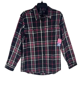 Burnside Flannel Shirt Burgundy Black Plaid Long Sleeve Button Up Men Medium NEW - Picture 1 of 7
