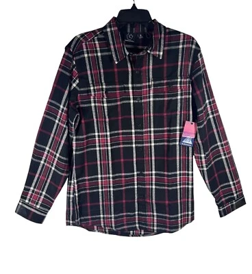Burnside Flannel Shirt Burgundy Black Plaid Long Sleeve Button Up Men Medium NEW - Image 1 of 4