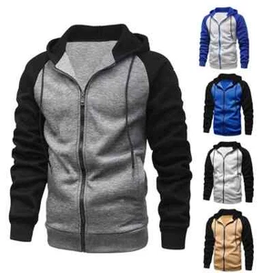 Sudadera con capucha con cremallera para hombre Otoño Invierno Sudadera Bloques de colores Chaqueta cálida Peso pesado - Imagen 1 de 29