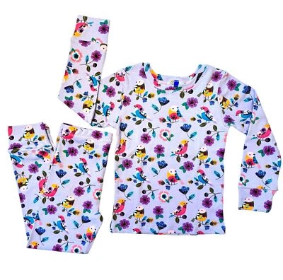 Toddler Girl's Pajama Set NEW Cotton Stretch Knit Lavender Bird Print 4T - Image 1 of 4