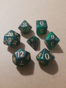 Polyhedral Gaming 7Pc Dice Set Green/Black; DnD, Roleplaying, FREE SHIPPING - Picture 1 of 3