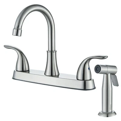 TOPSHOWER Brushed Nickel Kitchen Sink Faucet with Sprayer 3 Hole Stainless Steel Mixer Tap