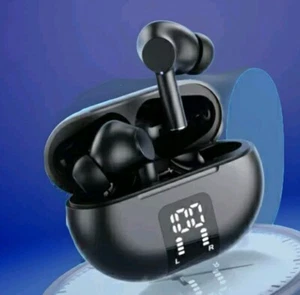 Wireless EarBuds Bluetooth 5.3 40H Playtime LED Display Bass Stereo Mic (Black) - Picture 1 of 10