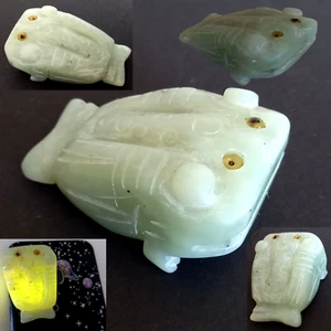 Vintage Chinese Jade Frog Statue Hand Carved Natural Green Jadeite Nice Old 66gr - Picture 1 of 24