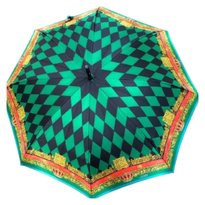 Paraguas largo Gianni Versace DEFECTO verde esmeralda patrón diamante longitud 90 cm  Foto 1 de 4