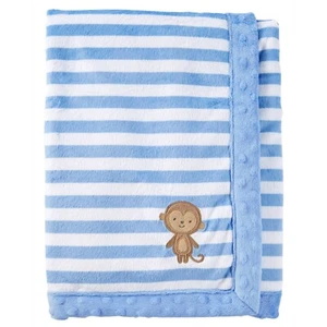 Child of Mine Blue Stripe Monkey Minky Trim Blanket/Lovey - Picture 1 of 8