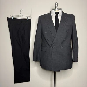 English Manor Men's Suit 44R Gray Stripe Wool Two-Piece Pants 36W Double Breast - Picture 1 of 13