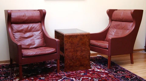 Wingback Chairs in Leather by Børge Mogensen 1964  Maroon leather Danish Design Cover
