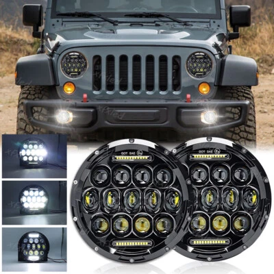Par de faros LED de 7 pulgadas Halo DRL H4 haz alto bajo para Jeep Wrangler JK TJ CJ Foto 1 de 4