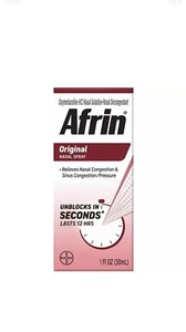 Afrin Maximum Strength Original Nasal Spray Fast Congestion Relief 1.oz Pack 2 - Picture 1 of 2
