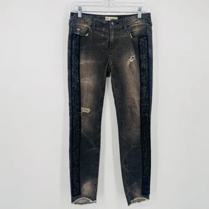 Free People Size 26 Black Distressed Solstice Sequin Tuxedo Skinny Jeans - Picture 1 of 11