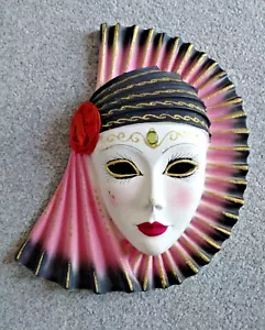 Vintage 80's Art Deco Style Venetian Masquerade Ceramic Wall Mask 32cm x 26cm VG - Picture 1 of 7