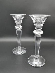 "Par alto de candelabros de cristal Gorham acampanados transparente cortado a mano 9,75" - Imagen 1 de 20