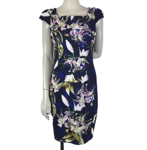 Anthea Crawford Dress Navy Blue Size 10 Lily Floral Print Pencil Cocktail Party - Picture 1 of 13