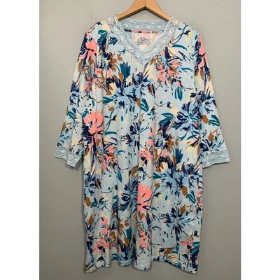 Vestido de Noche Floral Cottagecore Talla XL Azul Tejido Suave Encaje Ribete Prendas para Dormir  Foto 1 de 4