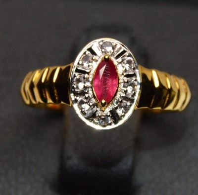 Natural Red Ruby~9K gold ring~PigeonBlood Ruby~Timeless Engagement Ring-Size O - Image 1 of 4