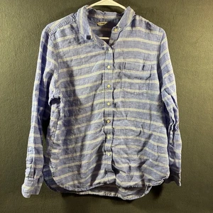 L L Bean Damen Leinen Top große blaue Streifen Knopf Boho Küste Strand Urlaub - Bild 1 von 6