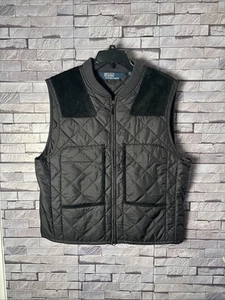 Polo Ralph Lauren Quilted Vest Suede Leather Trim Hunting Safari Men’s Large - Picture 1 of 8