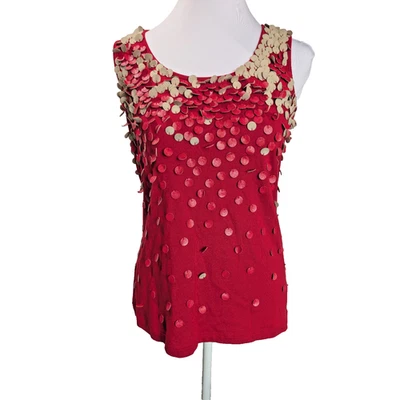 Camiseta sin mangas roja para mujer Chico’s talla pequeña 0 sin mangas de cuero círculos Foto 1 de 4