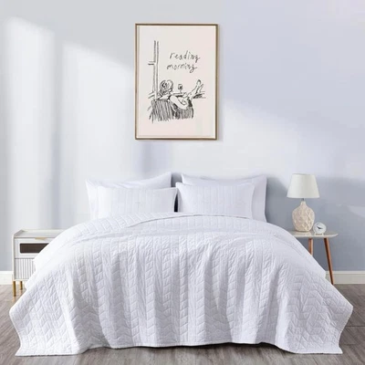 Madrid 3-Piece Vintage Washed Solid Cotton Quilt and Shams Set (King, White) - Image 1 of 4