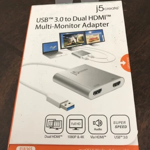 J5 CREATE USB 3.0 to Dual HDMI Multi-Monitor Adapter JUA365 **NEW** - Picture 1 of 2