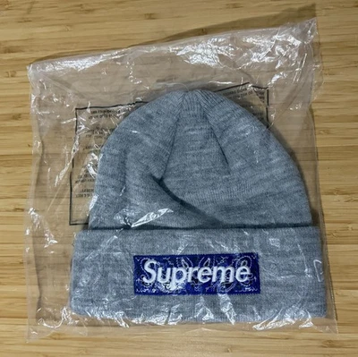 Gorro Supreme X New Era Logo Box Gris Jaspeado y Azul Bandana (2019) *NUEVO* sombrero Foto 1 de 4