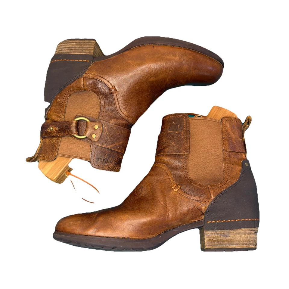 Merrell 女式 Shiloh 一脚蹬扣带踝棕色皮靴 8 码 — 第 1/4 张图片